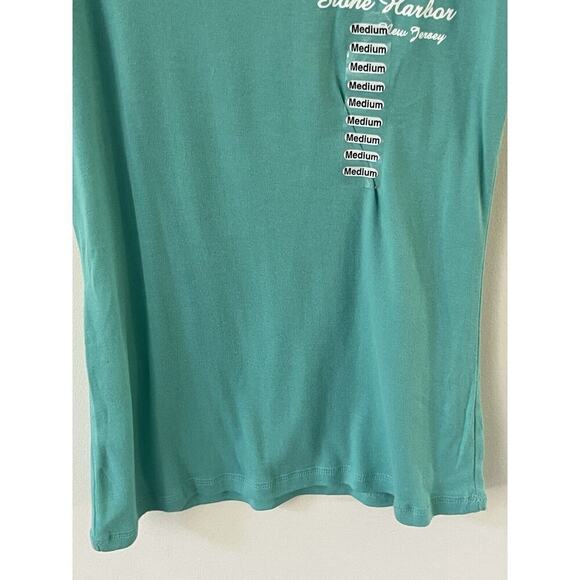 Making Waves Womens Size Small Stone Harbor 100% Cotton Aqua Beach T- Shirt Tee - Picture 3 of 9